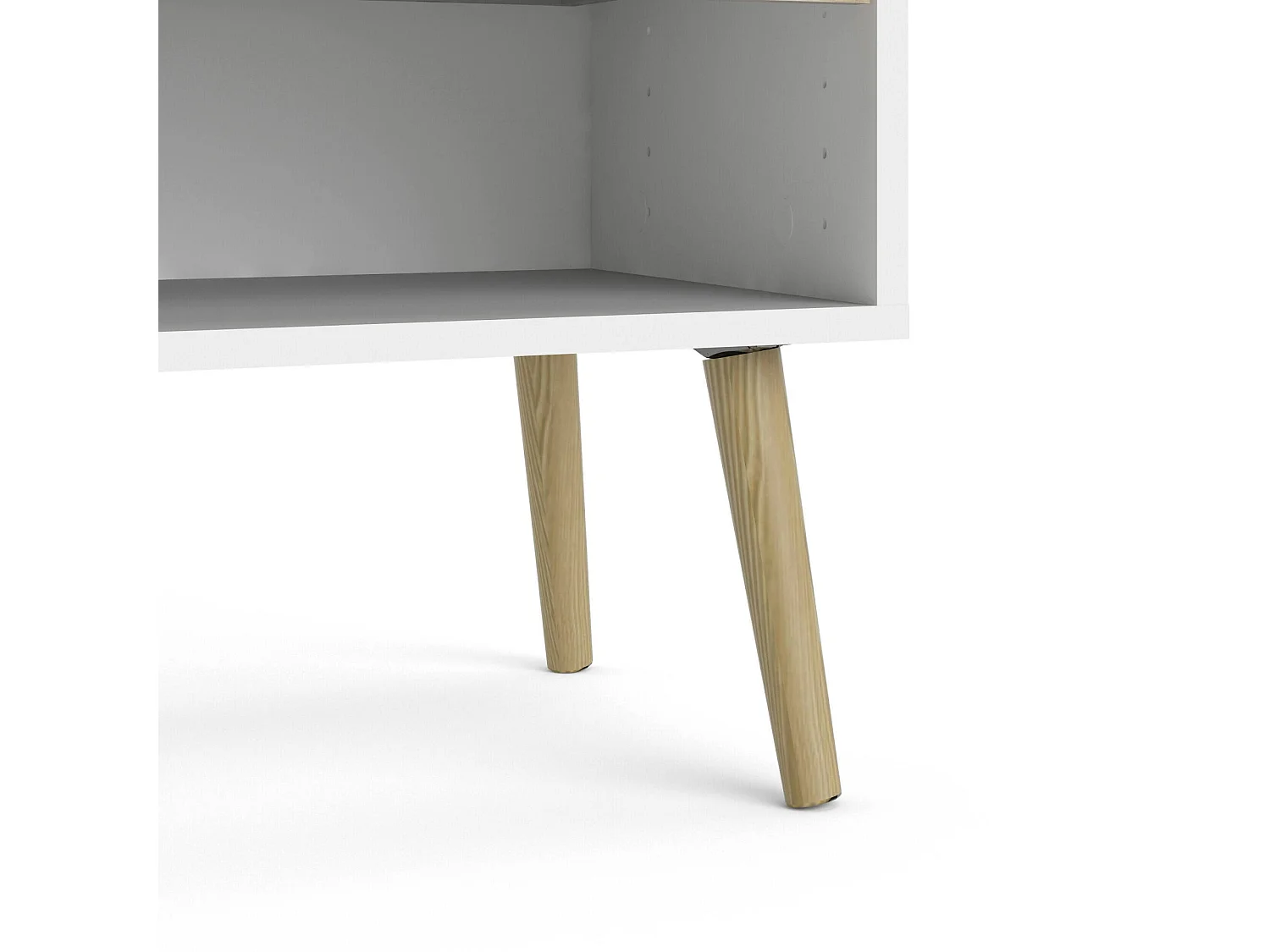 Table de chevet avec un tiroir et un compartiment de rangement, couleur blanc et chêne, Dimensions 50 x 49 x 39 cm
