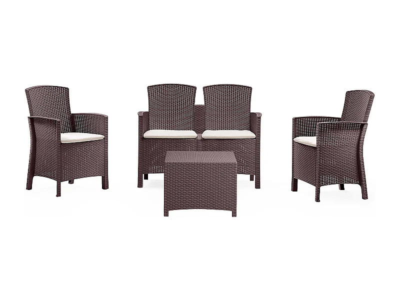 Dmora set Salotto da Esterno Urano Marrone 4 Posti Waterproof, Lavabile, 100% Resina Riciclabile, Salottino Outdoor un Tavolino Made in Italy