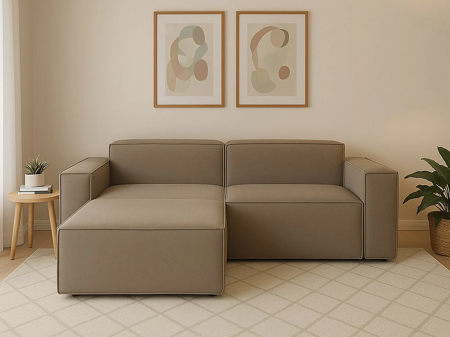 Talamo Italia Vaste Bank met Chaiselongue Daniela 170x240 cm Grijs taupe\ taupe\ Tortora Afneembaar Modulair Oekotext Gecertificeerd, Wasbaar Made in Italy