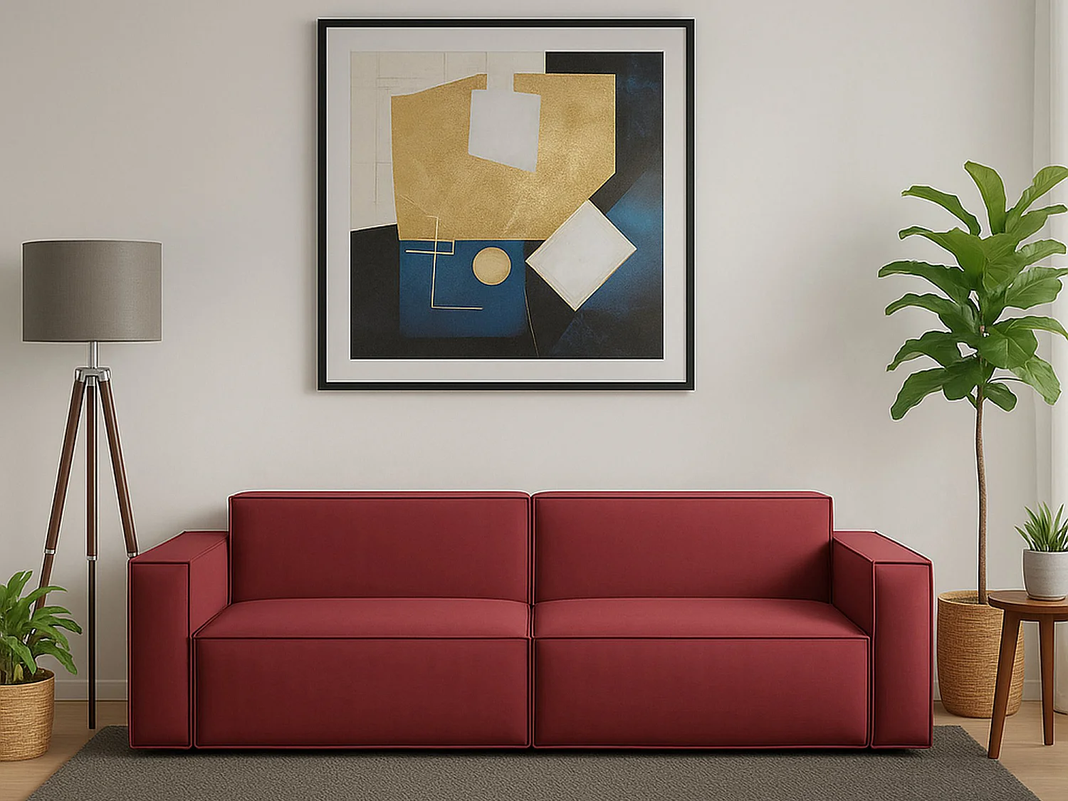 Divano fisso Simona, Divano componibile a 3 posti lineare, 100% Made in Italy, Sofà moderno da soggiorno in tessuto, Cm 260x95h70, Rosso