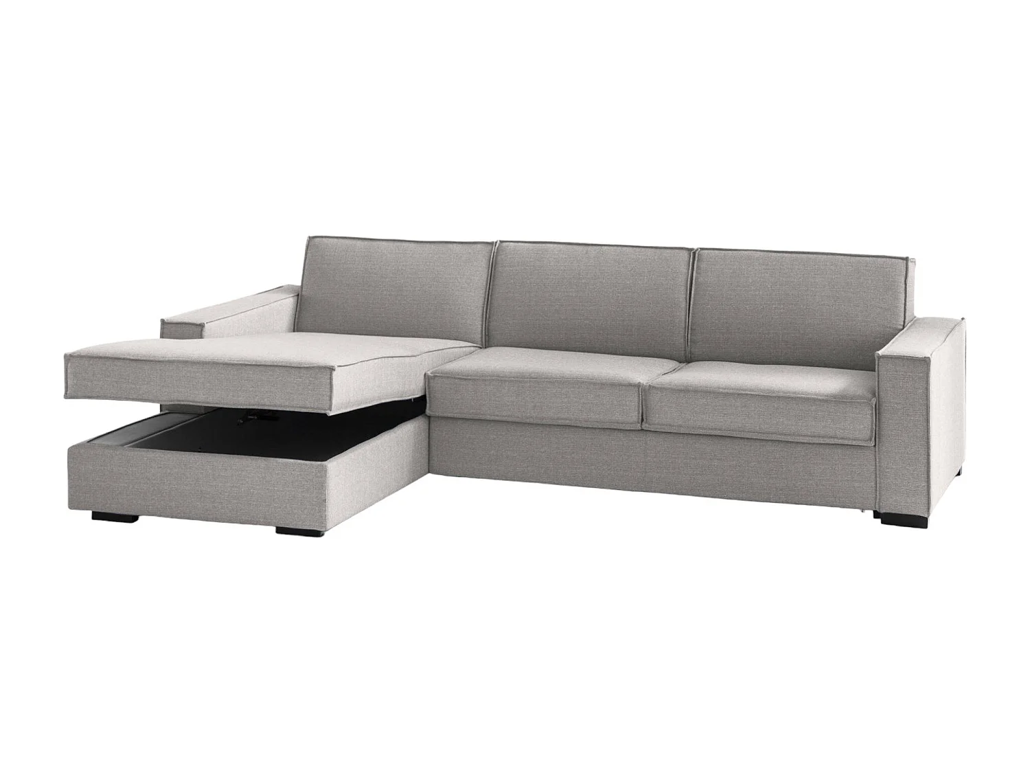 Sofá fijo Dlovis, Sofá de esquina, 100% Made in Italy, Sofá Salón con, península de contenedores Izquierda, con reposabrazos delgados, Cm 260x95h90, Gris