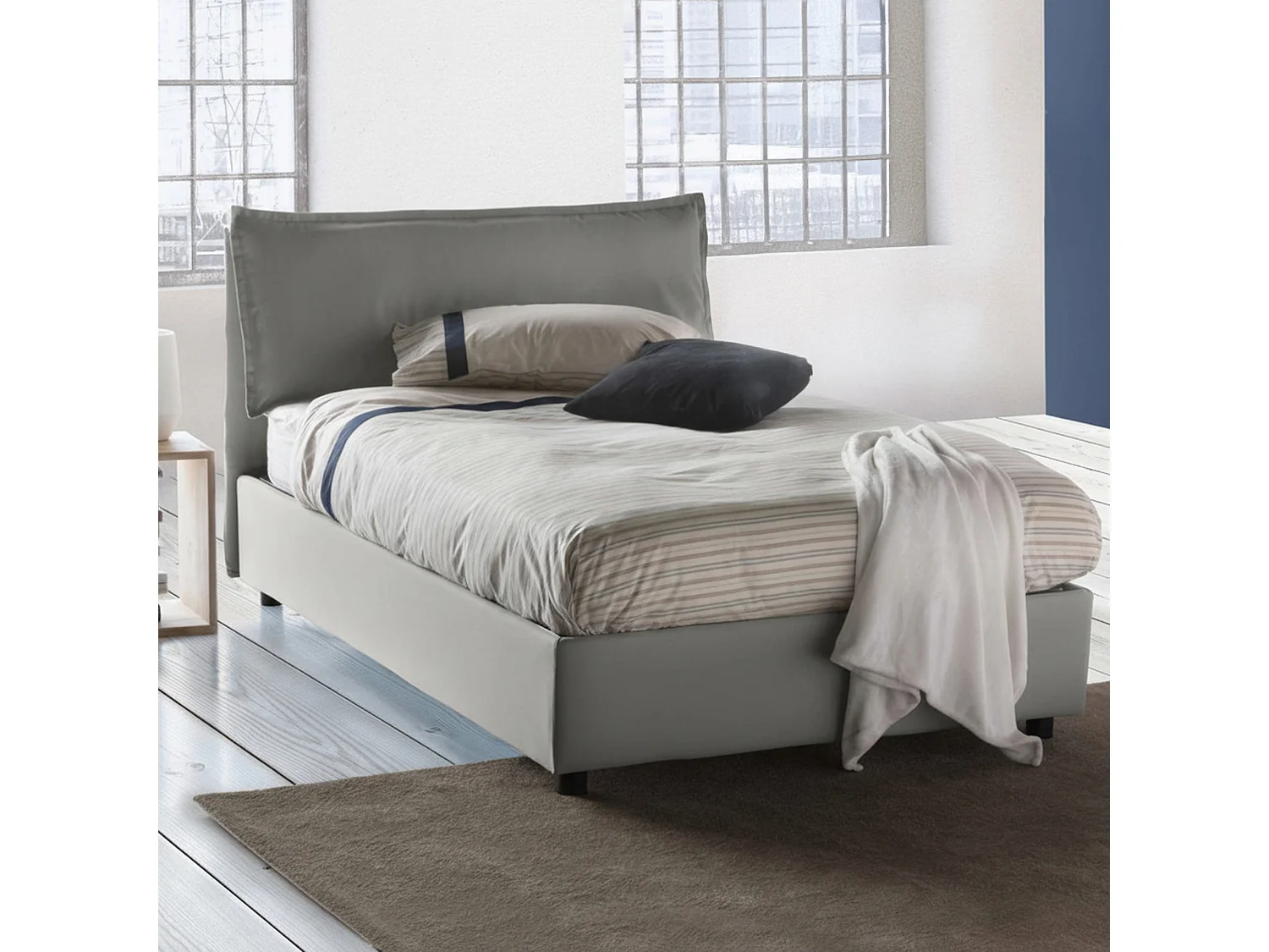 Lit double Dbegi, Lit coffre avec revêtement en tissu, 100% Made in Italy, Ouverture frontale, adapté pour matelas 120x200 cm, Gris