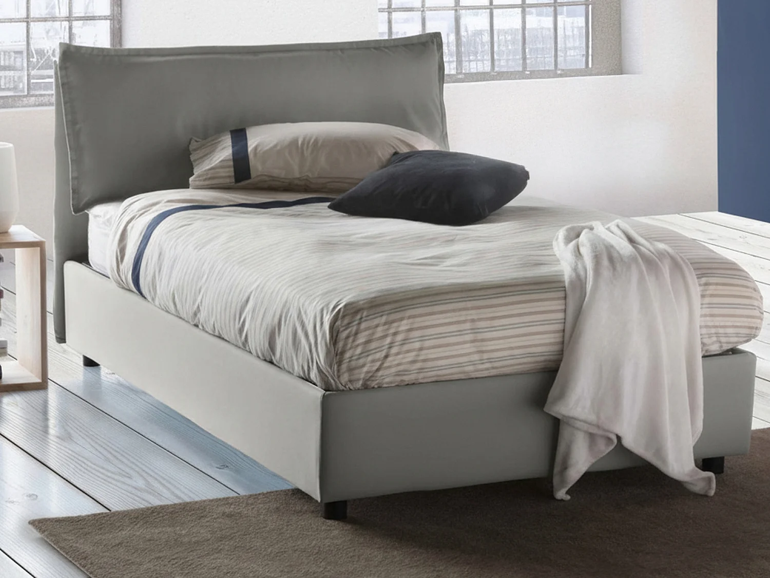 Lit double Dbegi, Lit coffre avec revêtement en tissu, 100% Made in Italy, Ouverture frontale, adapté pour matelas 120x200 cm, Gris