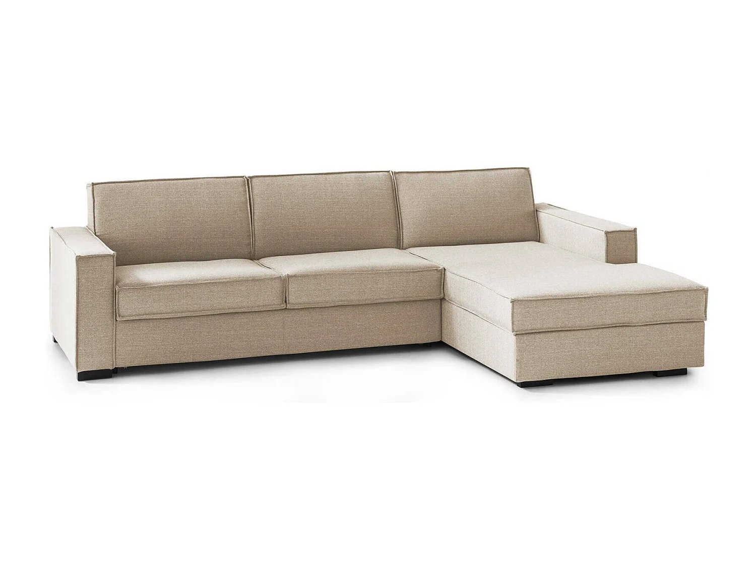 Divano fisso Nami, Divano ad angolo, 100% Made in Italy, Sofà Soggiorno con, penisola contenitore Destra, con Braccioli standard, Cm 280x95h90, Beige