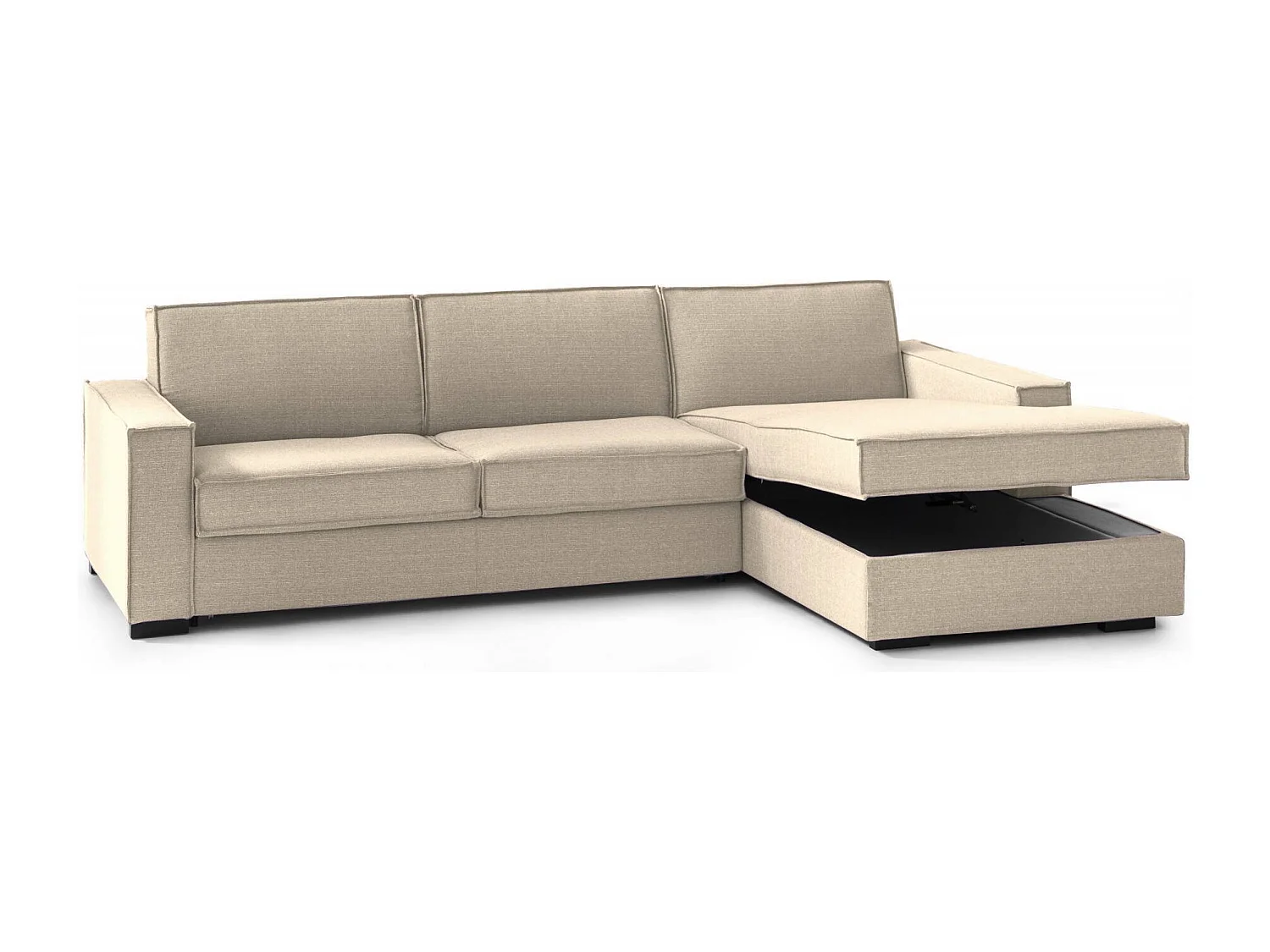 Divano fisso Nami, Divano ad angolo, 100% Made in Italy, Sofà Soggiorno con, penisola contenitore Destra, con Braccioli standard, Cm 280x95h90, Beige