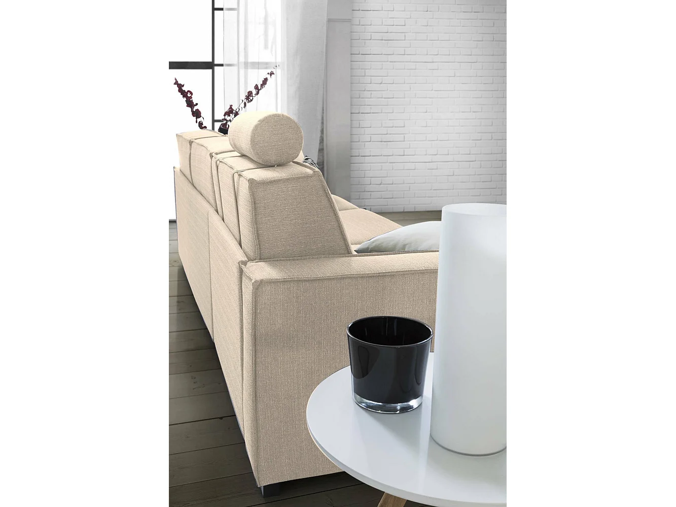 Divano Fisso con Penisola Anila, Sfoderabile Made in Italy, 95x280 cm Beige