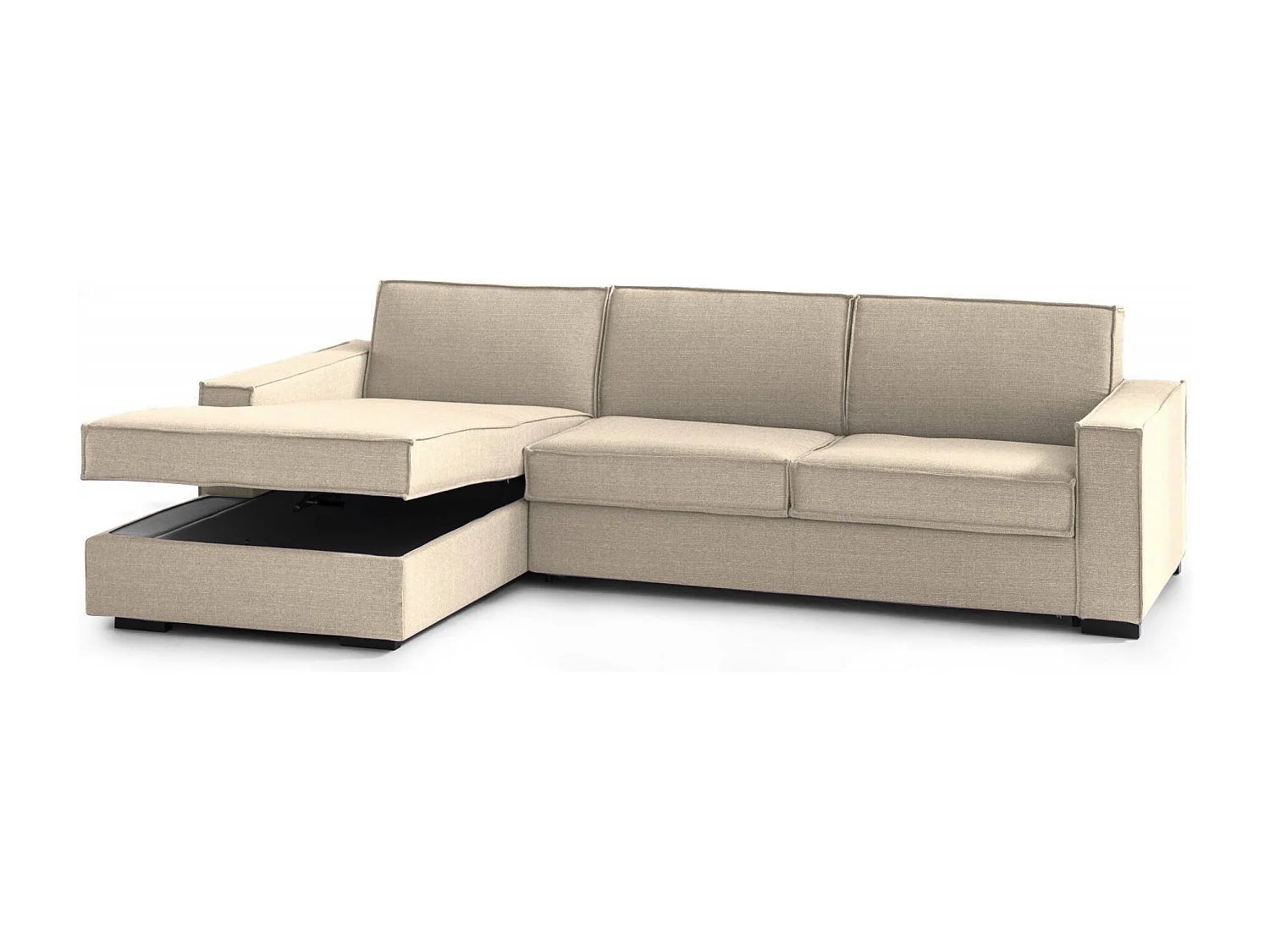Divano Fisso con Penisola Anila, Sfoderabile Made in Italy, 95x280 cm Beige