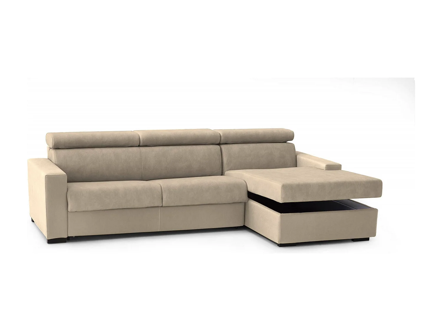 Talamo Italia Divano Fisso con Penisola Mikaela 260x95 cm Beige Sfoderabile Lavabile, Braccioli Made in Italy