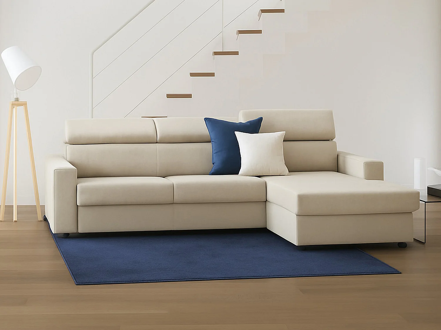 Talamo Italia Divano Fisso con Penisola Mikaela 260x95 cm Beige Sfoderabile Lavabile, Braccioli Made in Italy