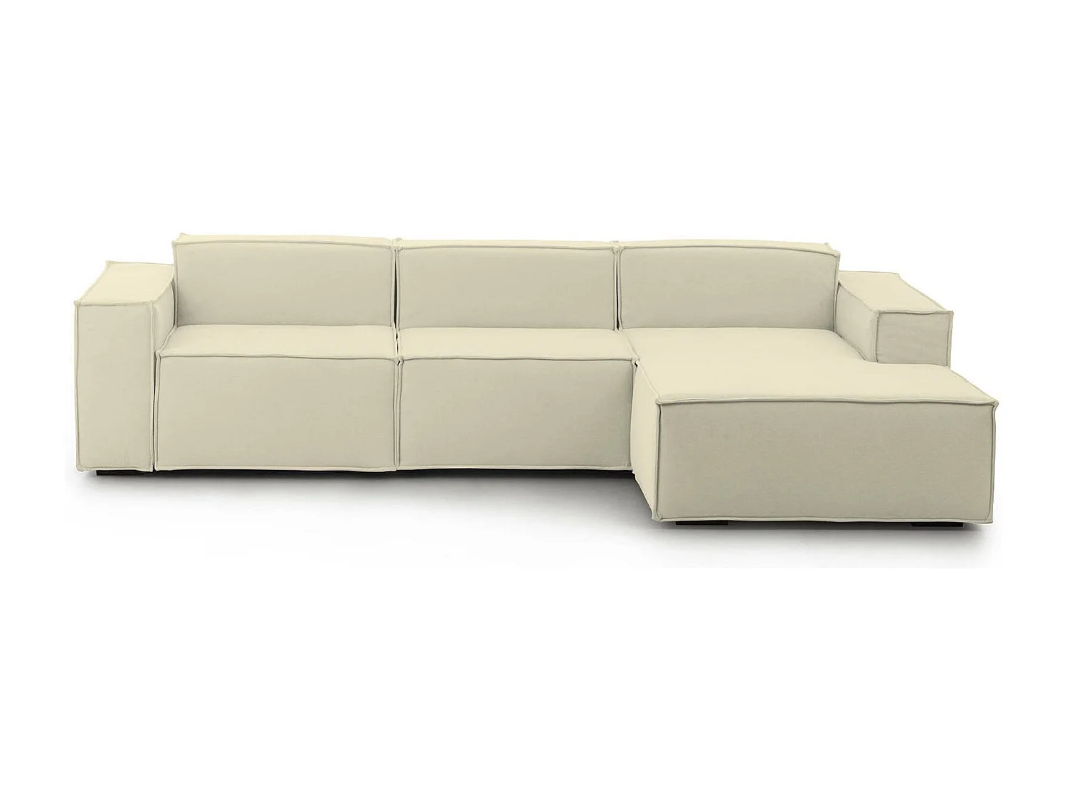 Canapé fixe Ddzek, canapé modulable 3 places avec péninsule droite, 100% Made in Italy, Canapé moderne en tissu, 300x170h70 cm, Beige