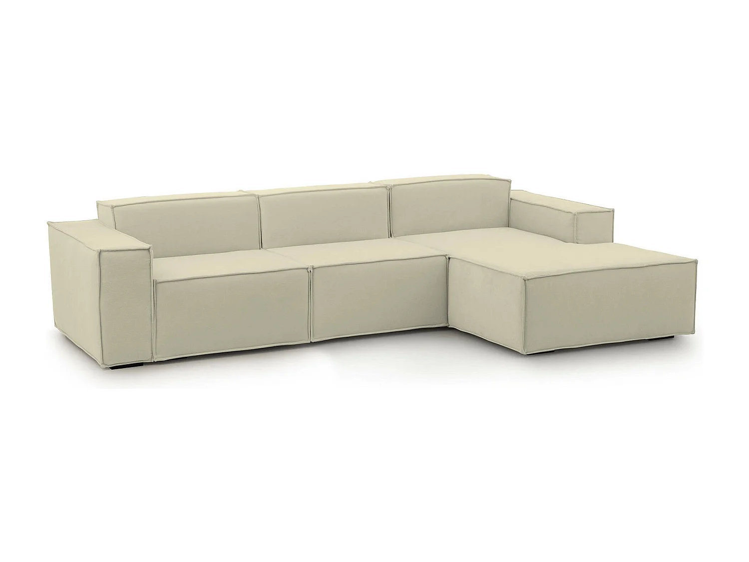 Canapé fixe Ddzek, canapé modulable 3 places avec péninsule droite, 100% Made in Italy, Canapé moderne en tissu, 300x170h70 cm, Beige
