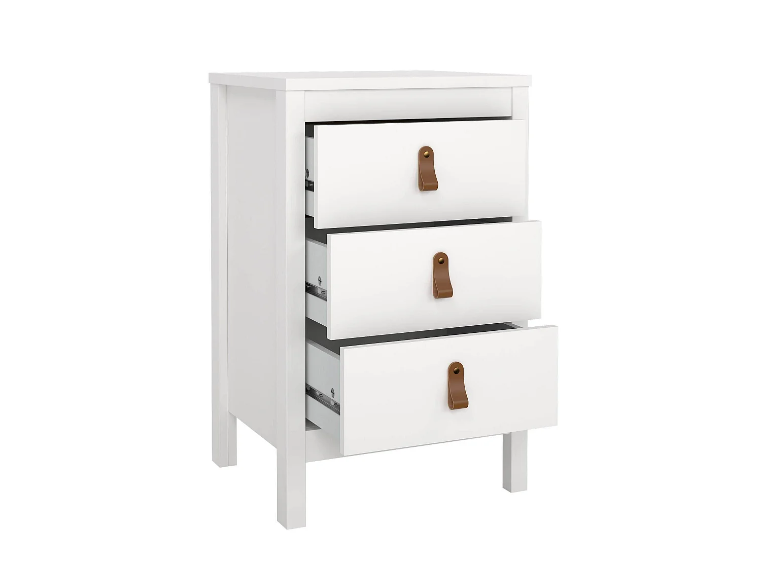 Chevet Dsain, Commode basse, Table de nuit, Étagère de chevet, 44x38 h70 cm, Blanc