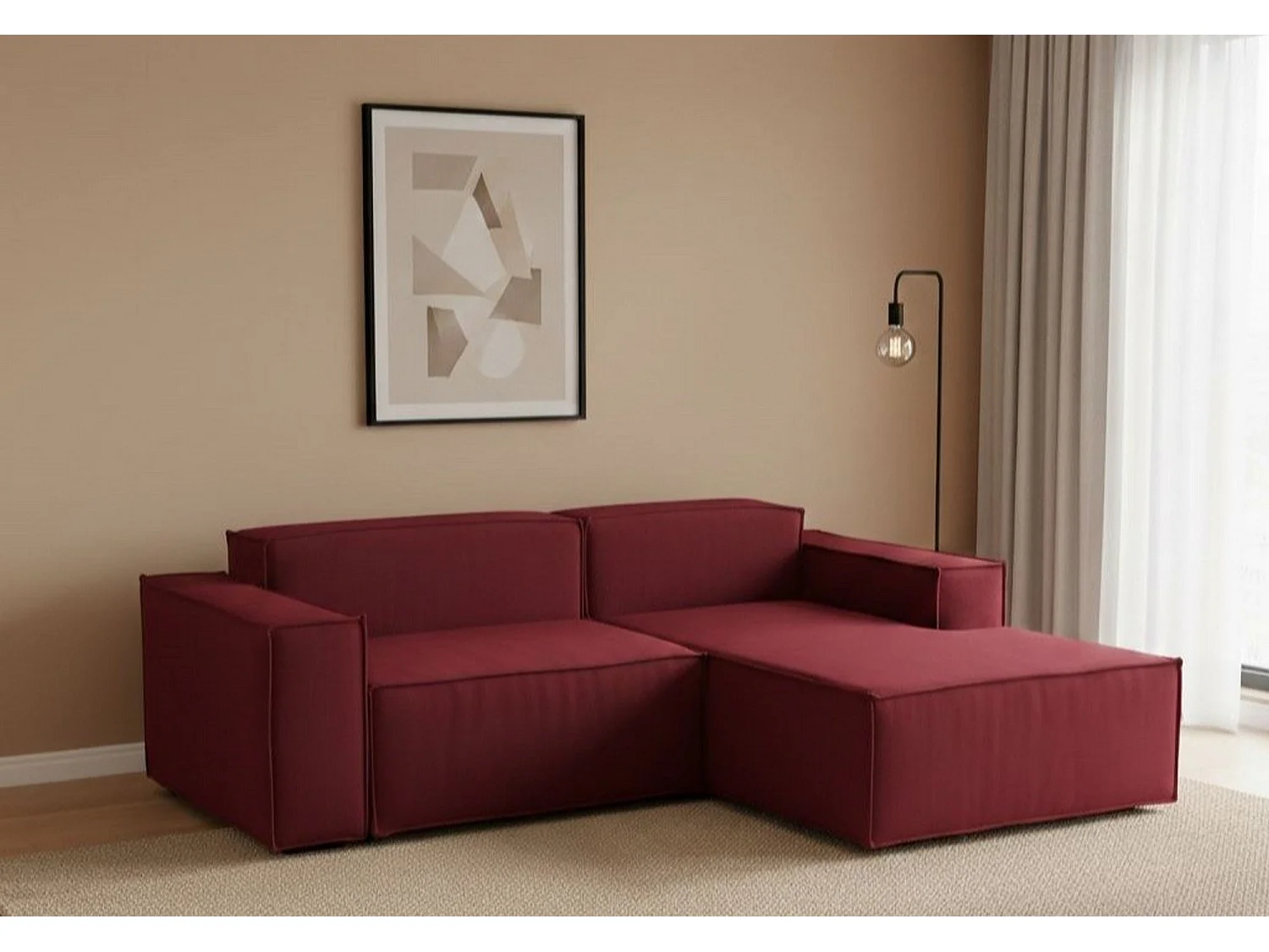 Divano Fisso con Penisola Ameli, Sfoderabile Made in Italy, 170x240 cm Rosso