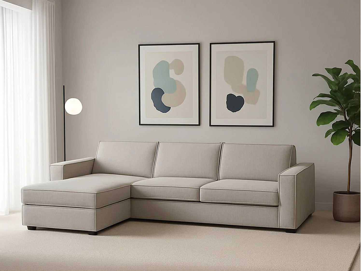Sofá fixo Grazia, Sofá de canto, 100% Fabricado na Itália, Sofá da sala com, Península contêiner esquerda, com braços padrão, Cm 280x95h90, Taupe
