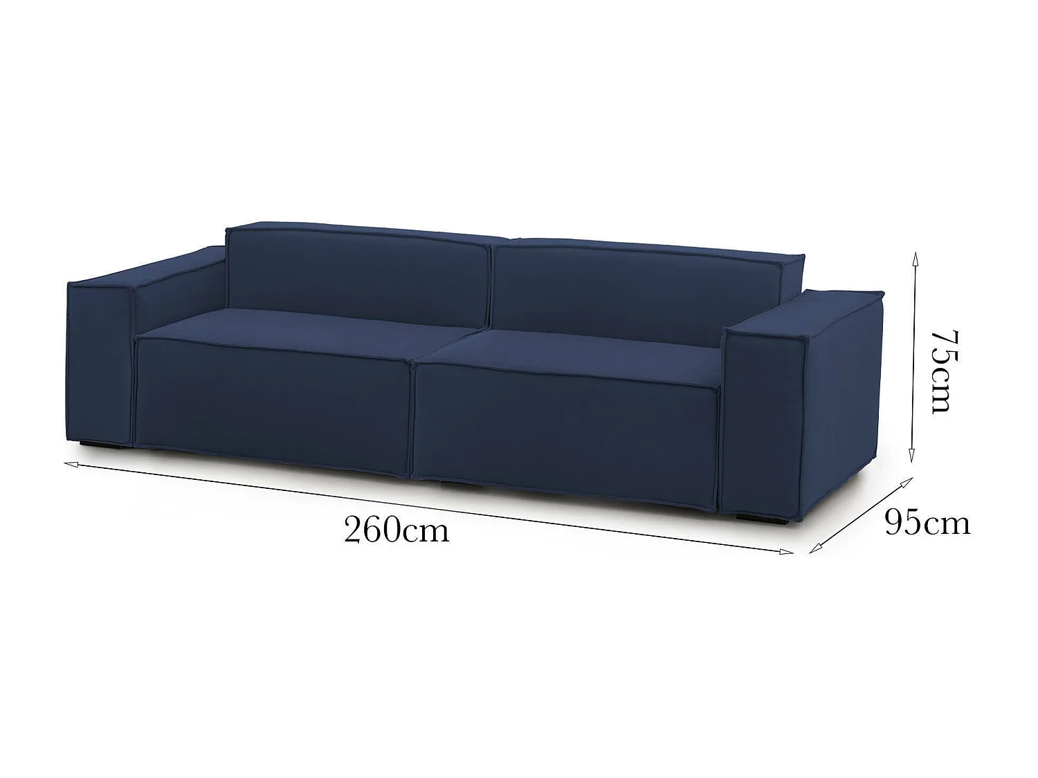 Canapé fixe Dmelucc, canapé modulable linéaire 3 places, 100% Made in Italy, Canapé de salon moderne en tissu, 260x95h70 cm, Bleu