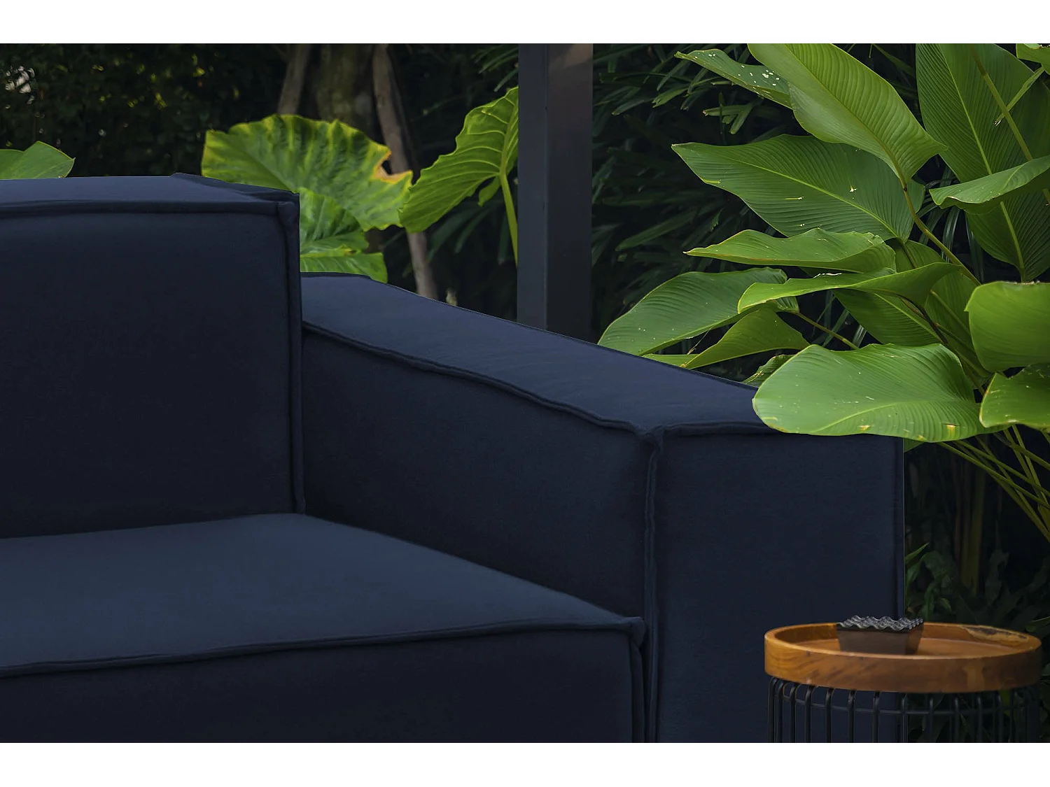 Canapé fixe Dmelucc, canapé modulable linéaire 3 places, 100% Made in Italy, Canapé de salon moderne en tissu, 260x95h70 cm, Bleu