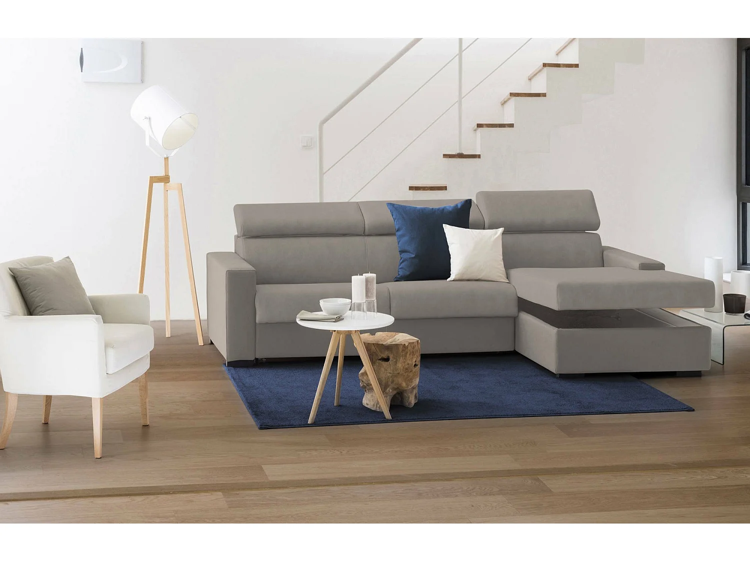 Talamo Italia Hoekbank Mikaela 95x280 cm Taupe Grijs, Afneembaar en Wasbaar, Armleuningen Made in Italy