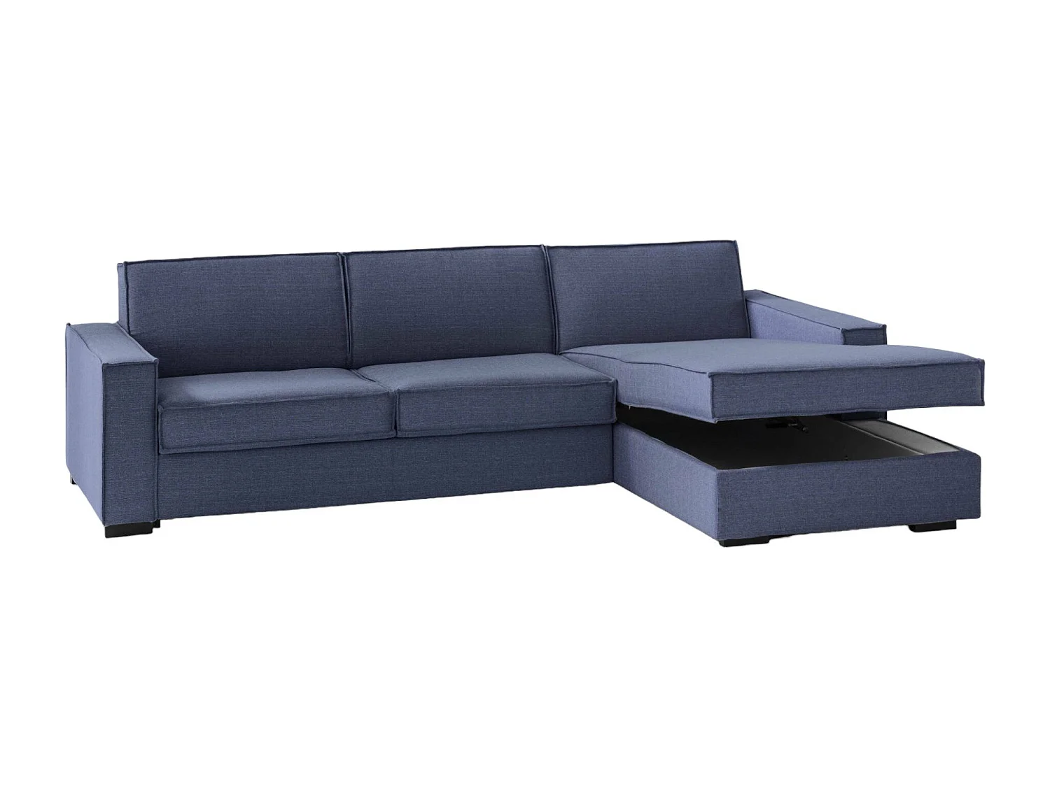 Sofá fixo Nami, Sofá de canto, 100% Fabricado na Itália, Sofá da sala com península container direita, com braços padrão, 280x95h90 cm, Azul