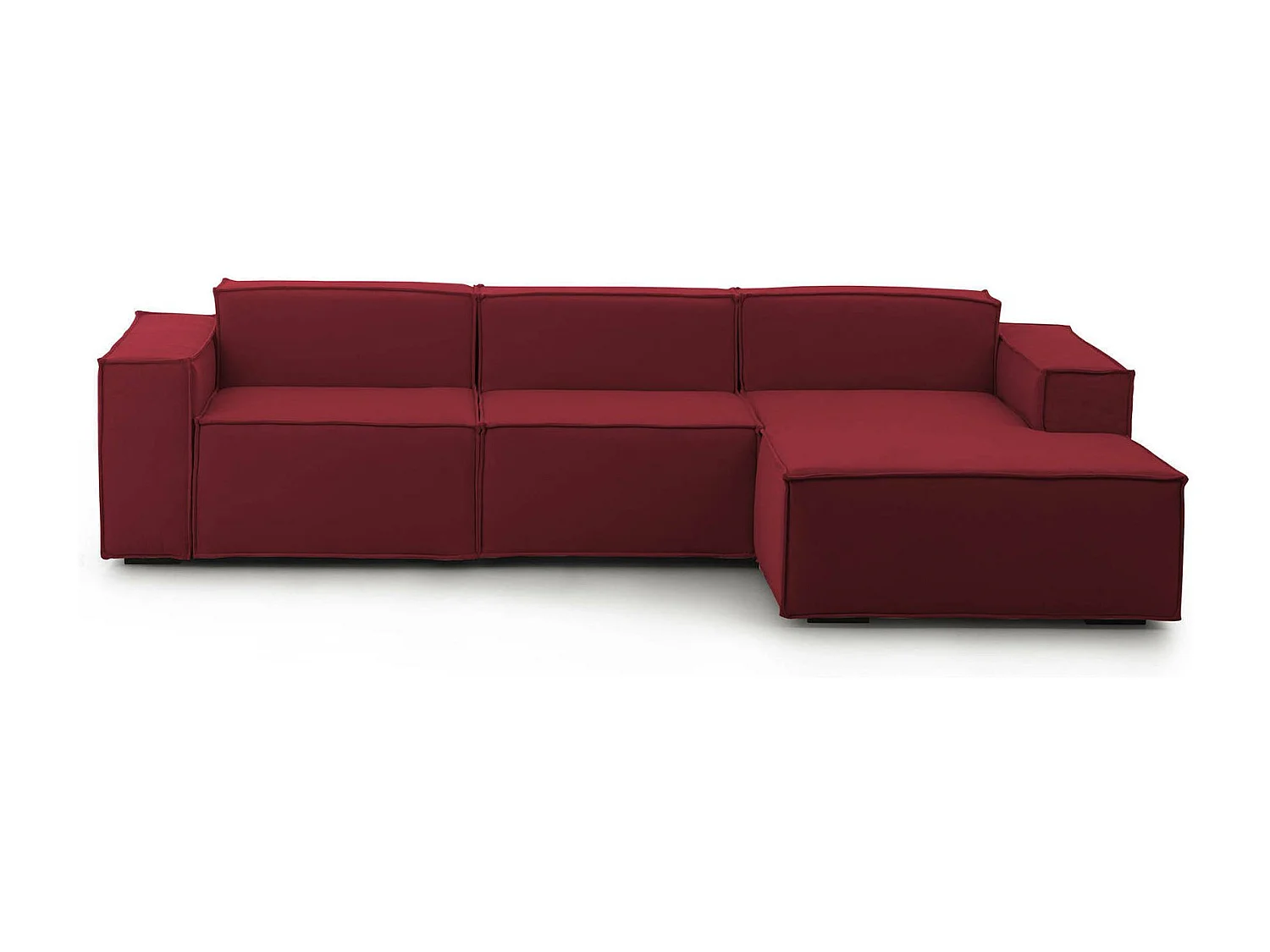 Canapé fixe Ddzek, canapé modulable 3 places avec péninsule droite, 100% Made in Italy, Canapé moderne en tissu, 300x170h70 cm, Rouge