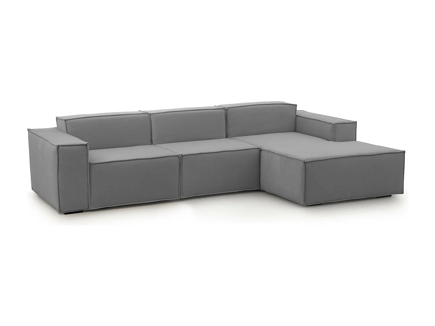 Canapé fixe Giovanna, canapé modulable 3 places avec péninsule droite, 100% Made in Italy, Canapé moderne en tissu, 300x170h70 cm, Gris