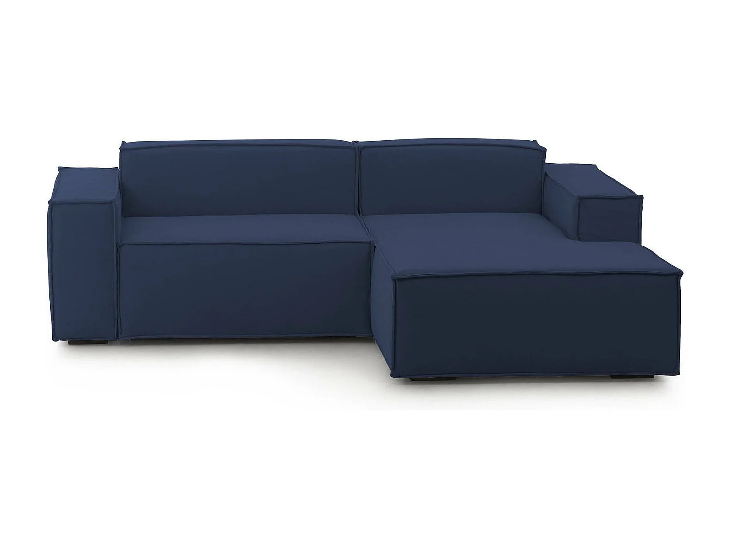 Divano fisso Lidia, Divano componibile a 2 posti large con penisola destra, 100% Made in Italy, Sofà moderno in tessuto, Cm 240x170h70, Blu