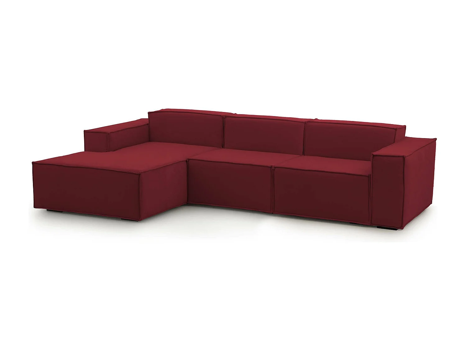 Canapé fixe Jessica, canapé modulable 3 places avec péninsule gauche, 100% Made in Italy, Canapé moderne en tissu, 300x170h70 cm, Rouge
