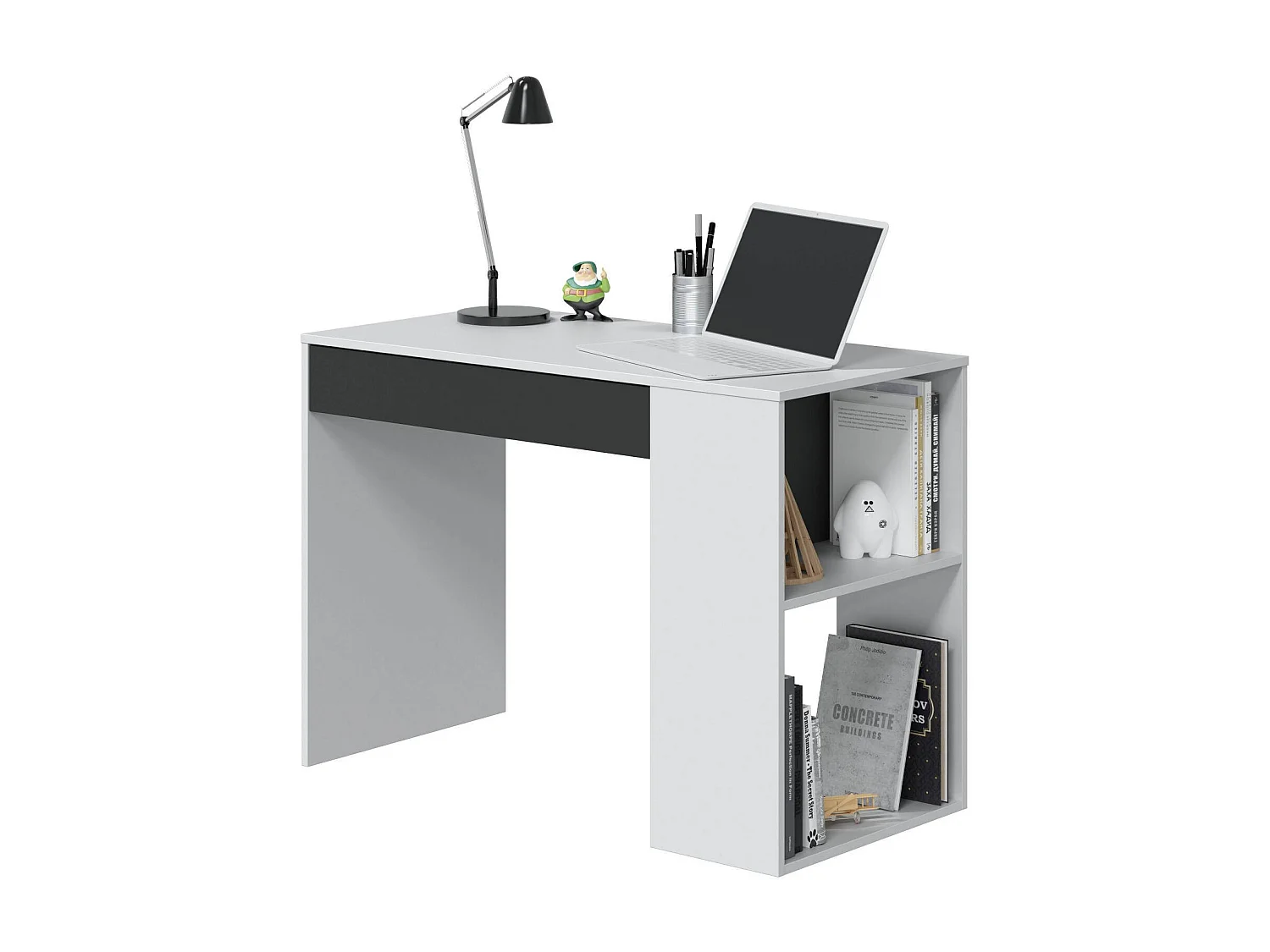 Escritorio Danani, Escritorio reversible con cajón, Mesa de estudio u oficina para PC, 101x50h73 cm, Blanco y Antracita