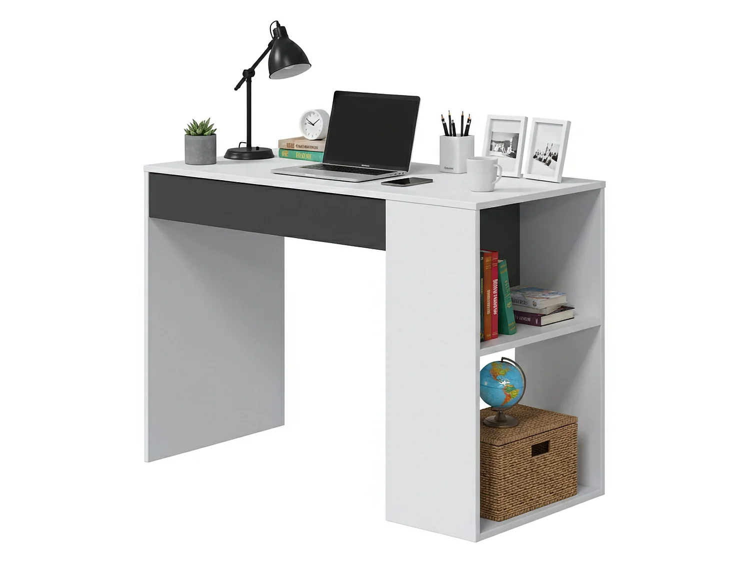 Danani Bureau, Omkeerbaar multifunctioneel bureau met lade, Studeer- of kantoortafel voor pc, 101x50h73 cm, Wit en Antraciet