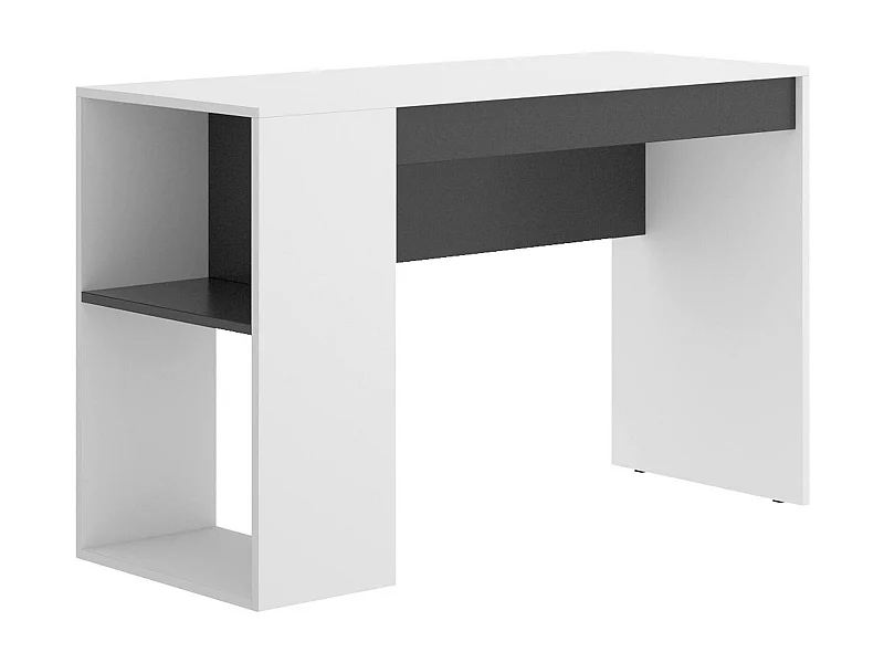 Bureau Grigna, Bureau polyvalent pour bureau ou chambre, Table d'étude linéaire avec étagères, 115x50h74 cm, Blanc et Anthracite