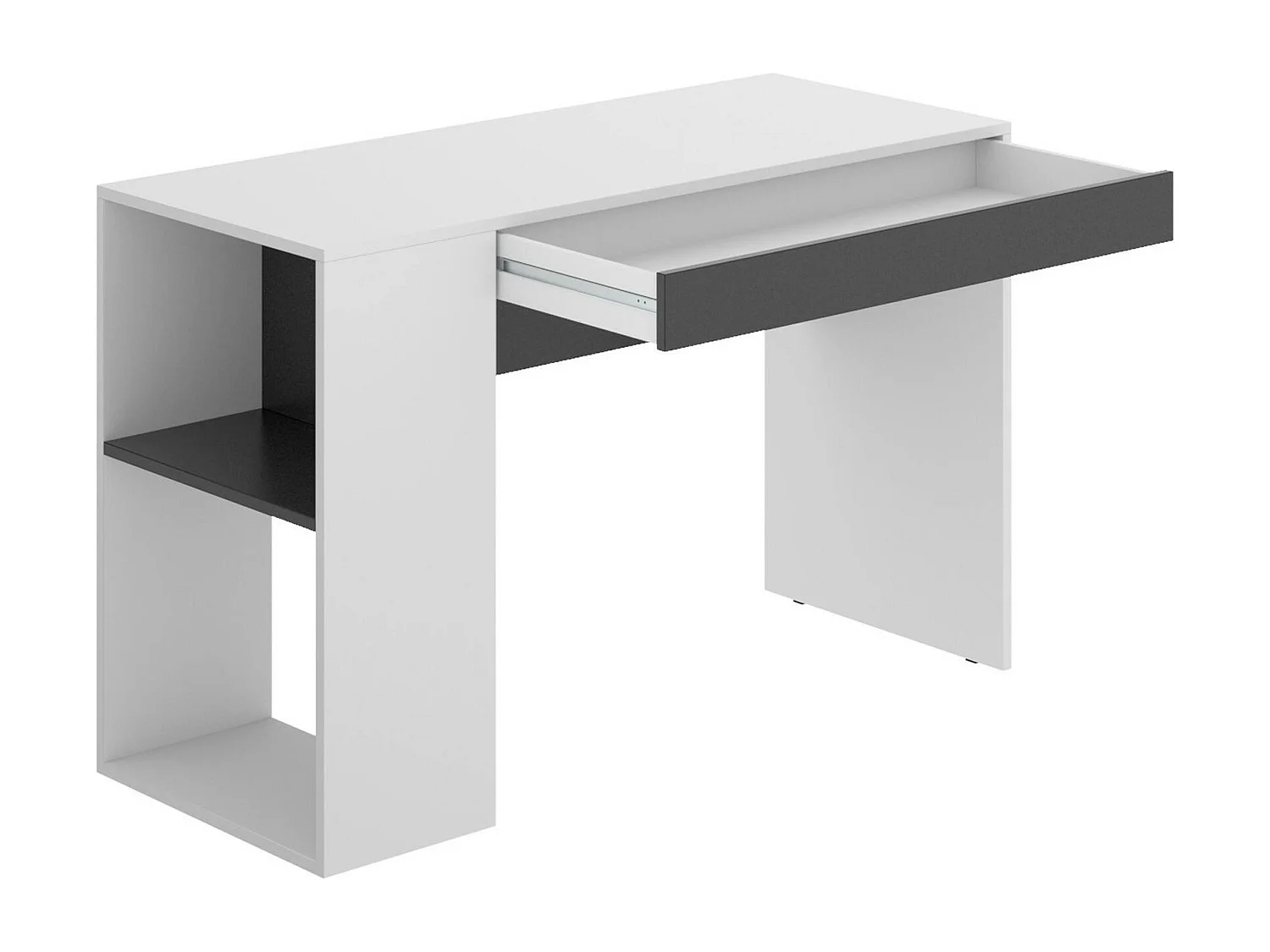 Bureau Dfalc, Bureau polyvalent pour bureau ou chambre, Table d'étude linéaire avec étagères, 115x50h74 cm, Blanc et Anthracite