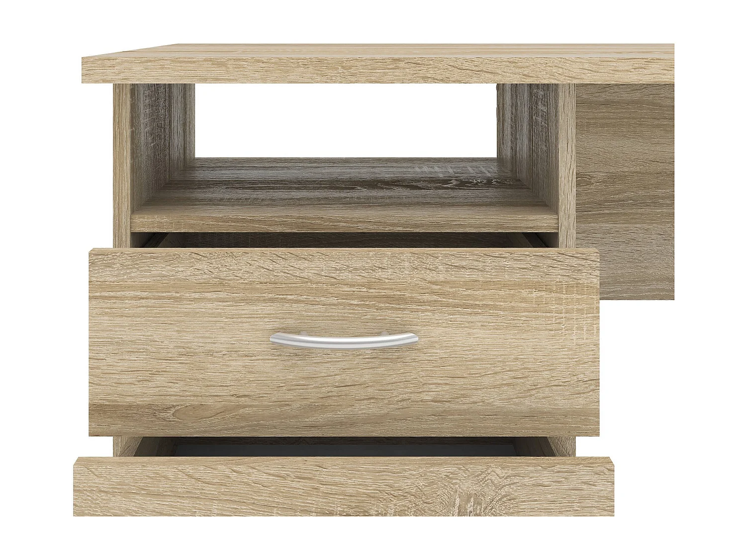 Bureau linéaire à trois tiroirs, couleur chêne, Dimensions 120 x 72 x 48 cm