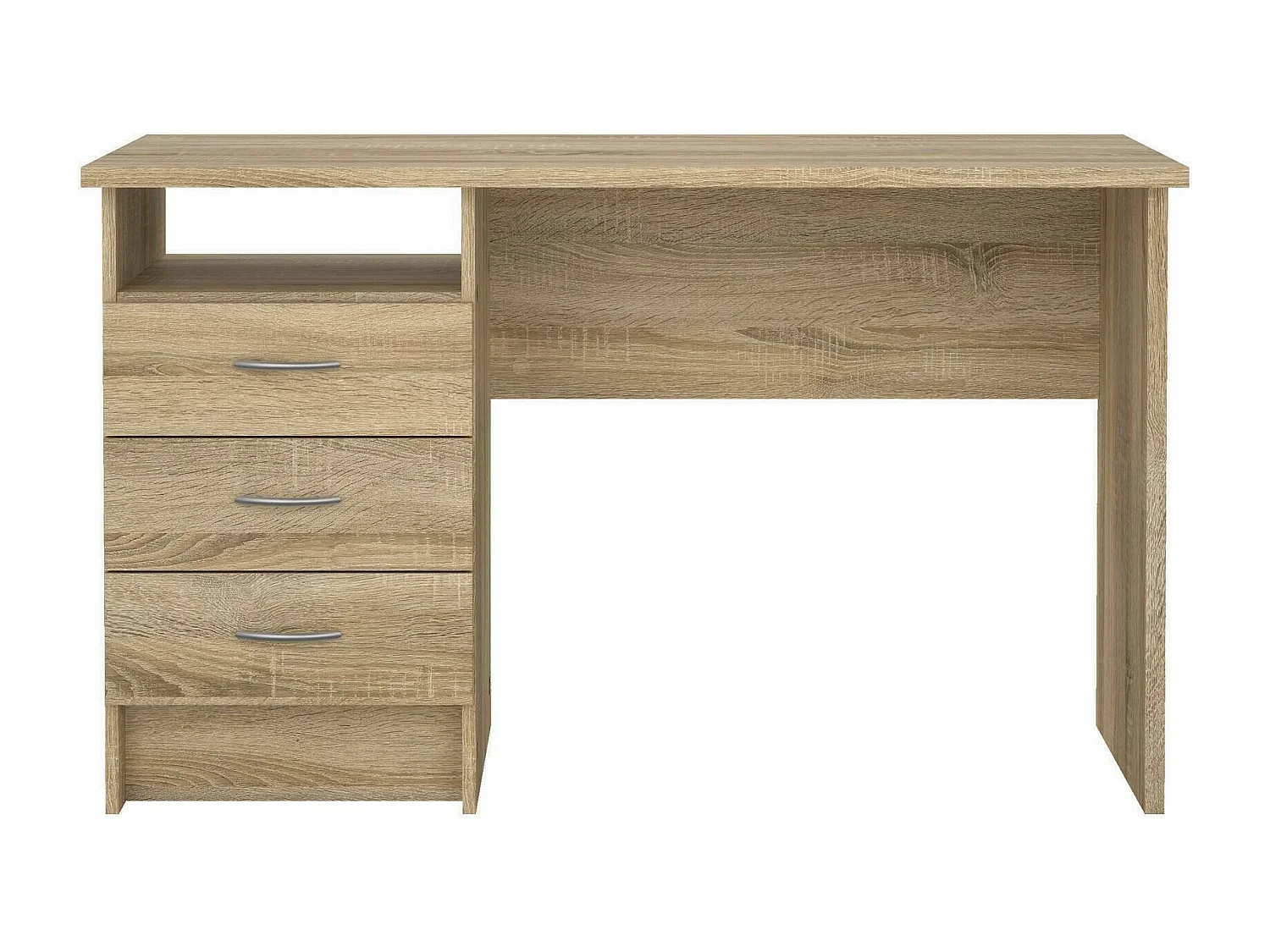 Bureau linéaire à trois tiroirs, couleur chêne, Dimensions 120 x 72 x 48 cm