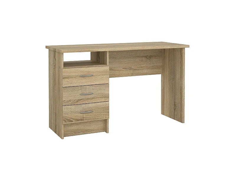 Bureau linéaire à trois tiroirs, couleur chêne, Dimensions 120 x 72 x 48 cm