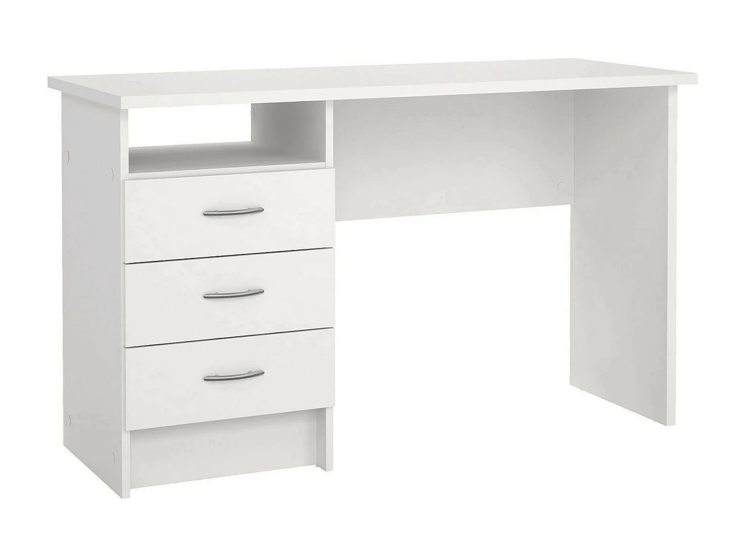 Bureau linéaire avec trois tiroirs, couleur blanche, Dimensions 120 x 72 x 48 cm