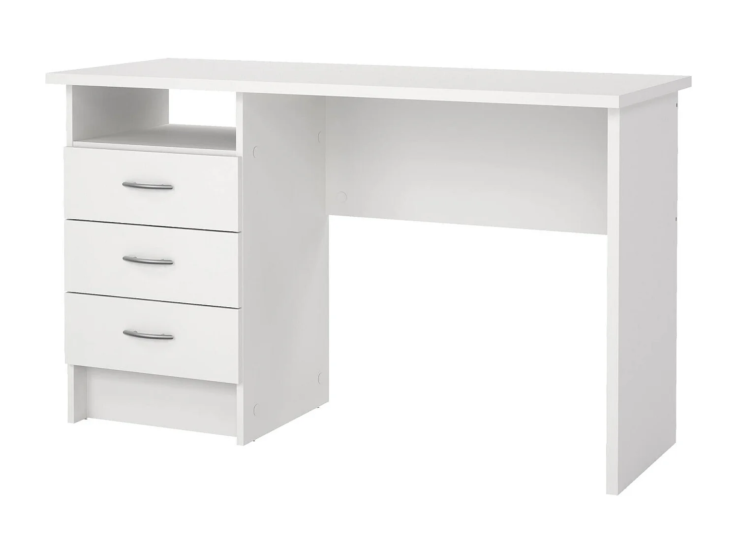 Bureau linéaire avec trois tiroirs, couleur blanche, Dimensions 120 x 72 x 48 cm