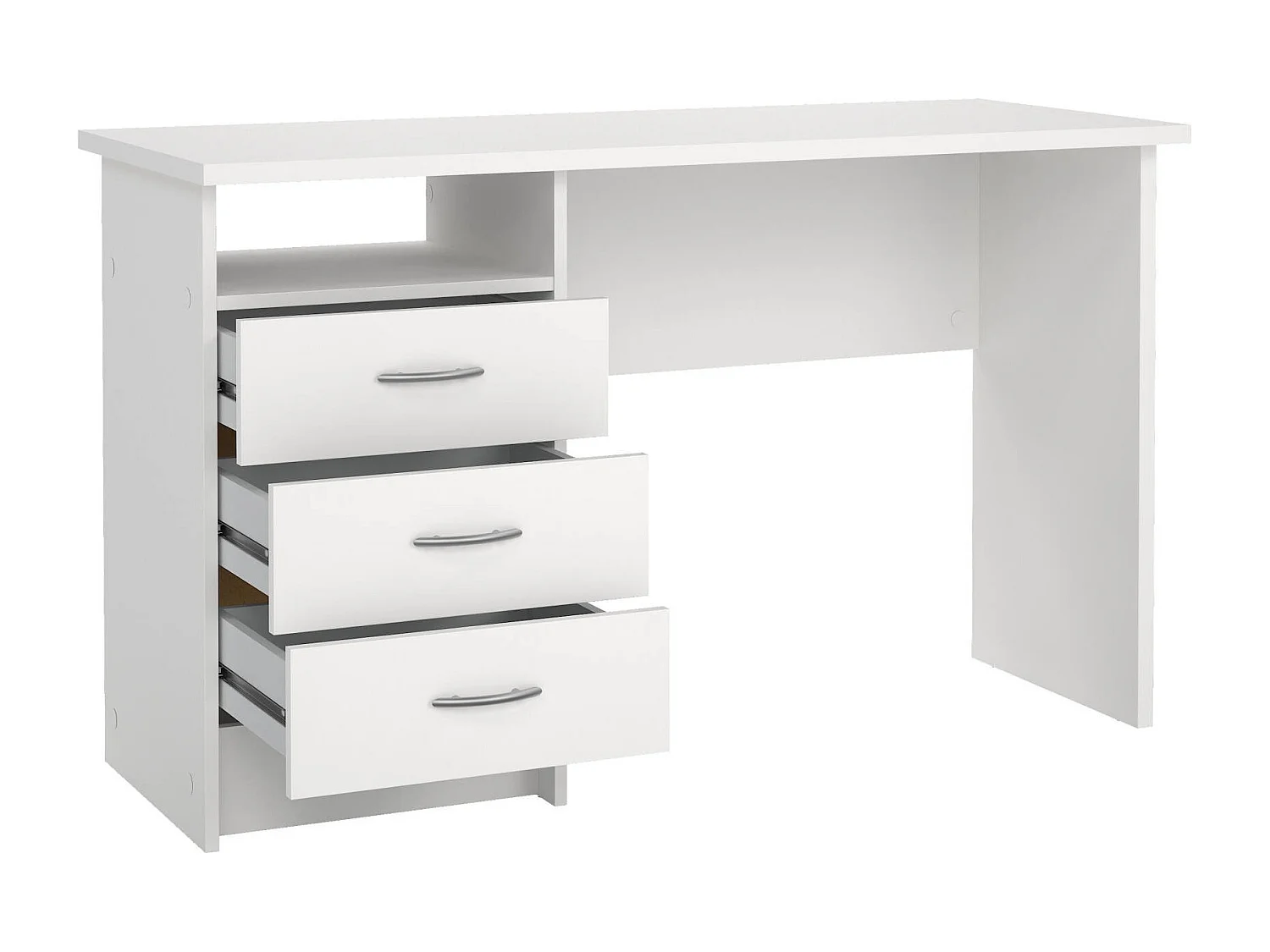 Bureau linéaire avec trois tiroirs, couleur blanche, Dimensions 120 x 72 x 48 cm