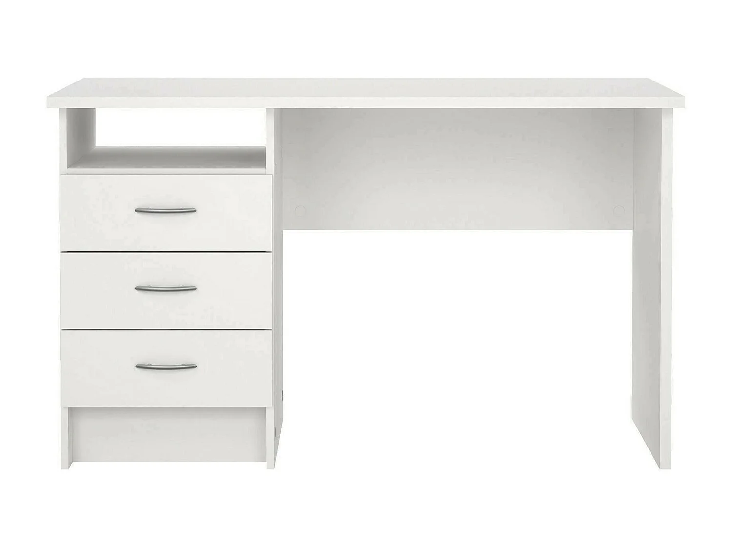 Bureau linéaire avec trois tiroirs, couleur blanche, Dimensions 120 x 72 x 48 cm
