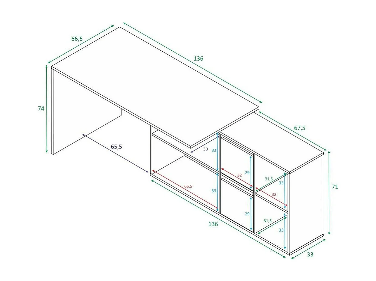 Scrivania Abby, Modulabile, 139x136x74h cm Bianco