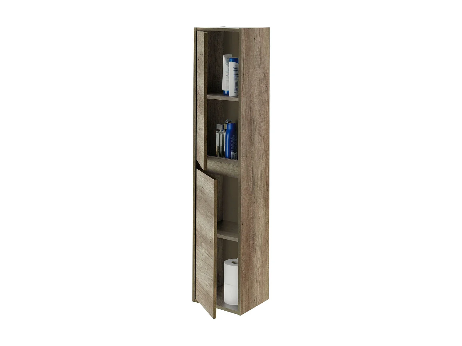 Colonne de salle de bain Dmarron, Armoire colonne de salle de bain avec 2 portes, Armoire murale suspendue, Armoire polyvalente moderne, 30x26h140 cm, Chêne