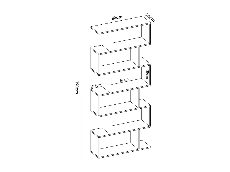 Djorone boekenkat, Multifunctionele kantoorplank, Boekenkat met 6 planken, 80x25h190 cm, Wit