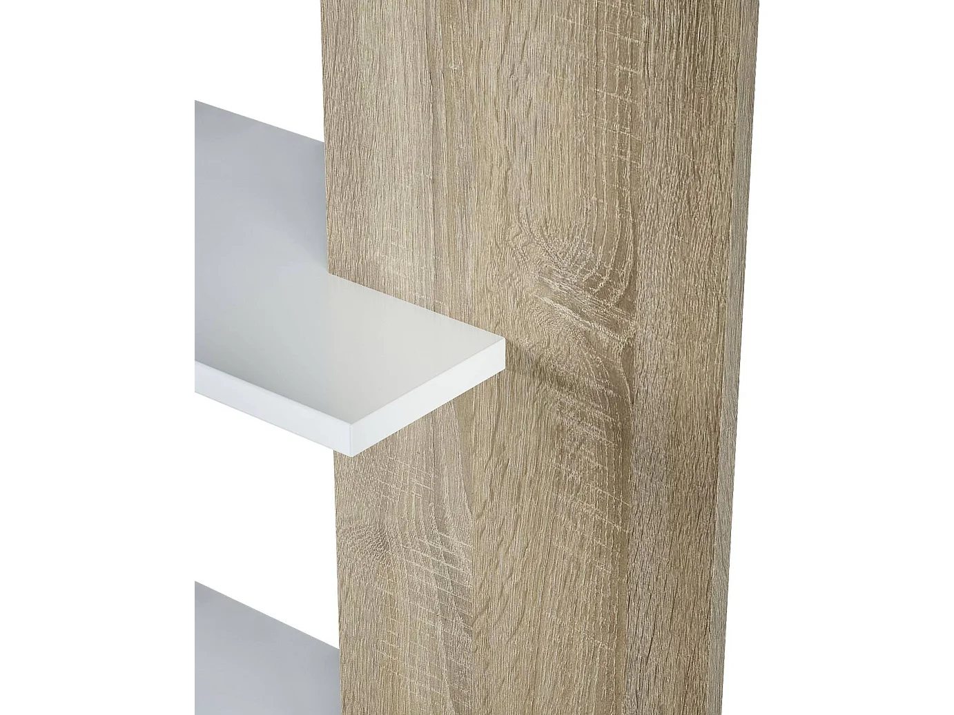 Estante Columbia, Estante dupla face com 5 prateleiras, Prateleira divisória para escritório ou quarto, 90x25h180 cm, Branco e Carvalho