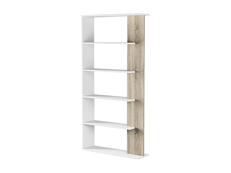 Columbia Librería, Librería de doble cara con 5 estantes, Estante divisorio para oficina o dormitorio, 90x25h180 cm, Blanco y Roble
