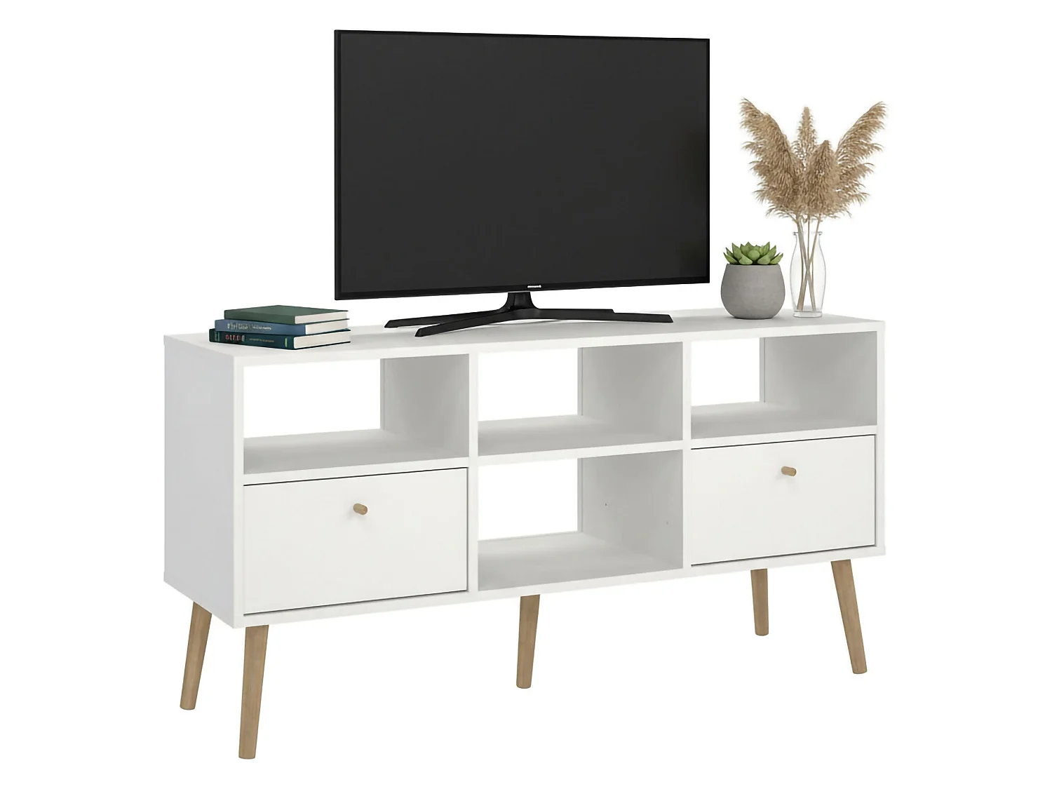 Meuble TV Dtoedtl, Buffet de salon, Armoire basse pour TV, Base murale de rangement, 117x39 h61 cm, Blanc