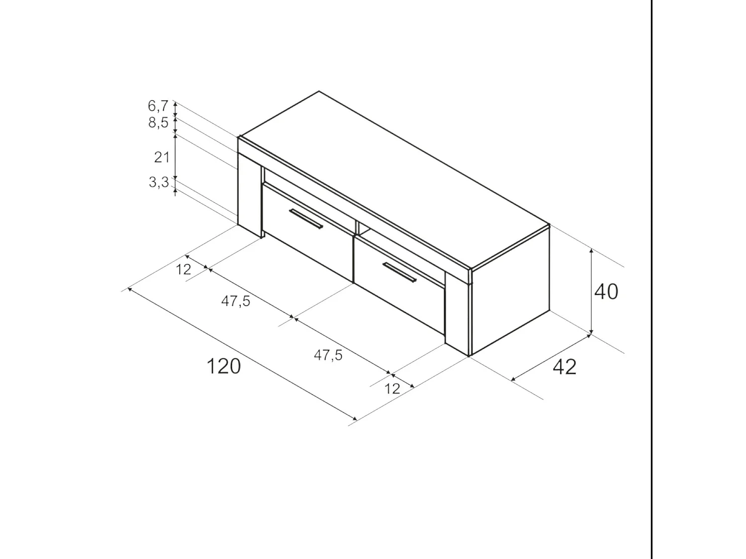 Stamford Mueble TV, Aparador para televisión de salón, Mueble TV 2 puertas, Aparador bajo para salón, 120x42h40 cm, Blanco y Cemento