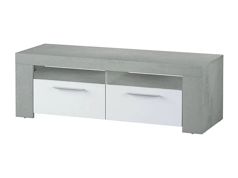 Meuble TV Stamford, Buffet pour télévision de salon, Meuble TV 2 portes, Buffet bas pour salon, 120x42h40 cm, Blanc et Ciment