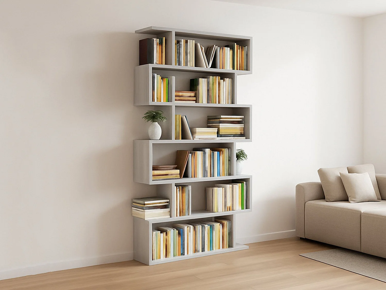 Librería Joliet, Librería alta de doble cara, Estante divisorio con 5 estantes, Estante de oficina moderno, 80x24h192 cm, Gris hormigón