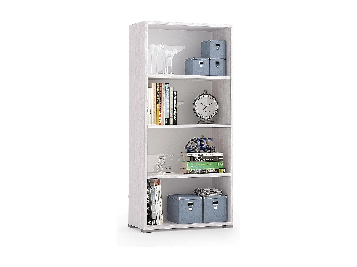 Dmora Boekenplank Giacinto 30x60x130h cm Wit 3 Planken Verstelbare Plank, Bibliotheek Wandmontage Made in Italy