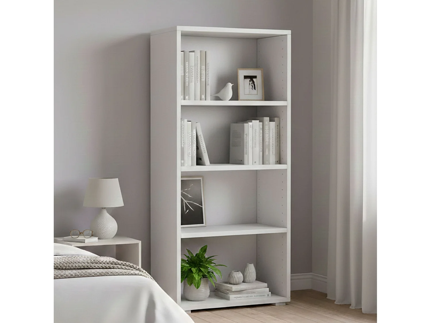 Dmora Boekenplank Giacinto 30x60x130h cm Wit 3 Planken Verstelbare Plank, Bibliotheek Wandmontage Made in Italy