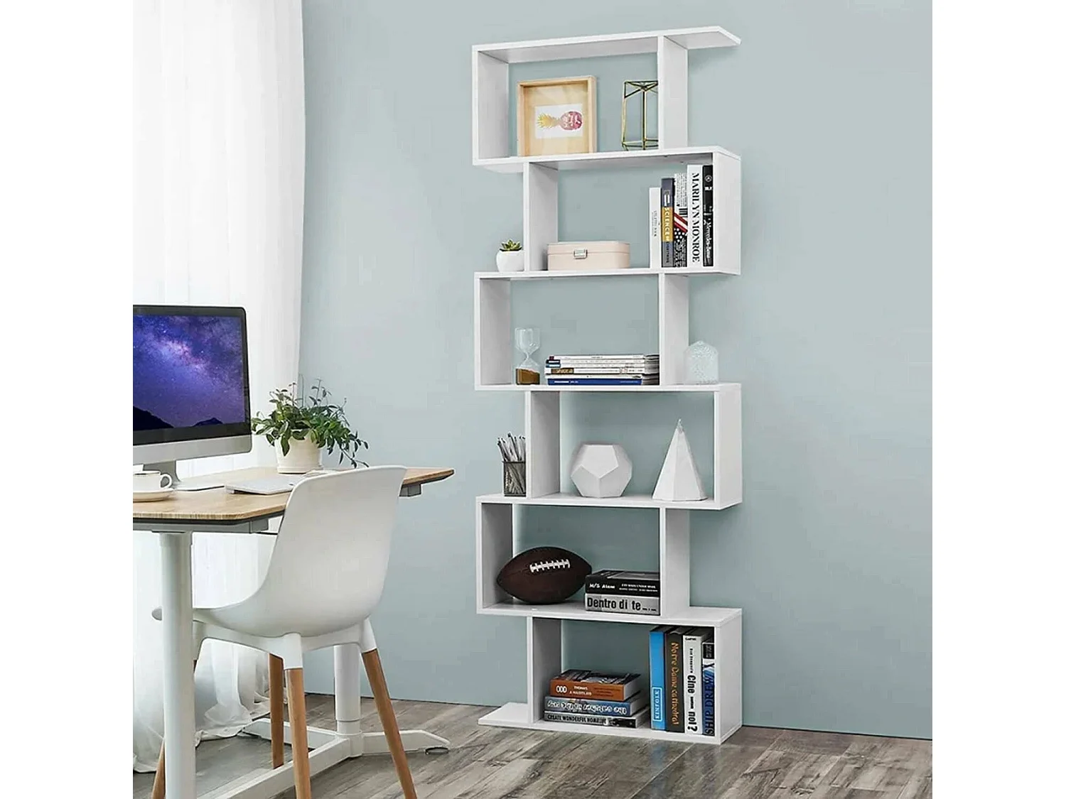 Bibliothèque Dgiovan, Meuble avec étagères, Bibliothèque de bureau, 100% Made in Italy, 80x25h192 cm, Blanc brillant