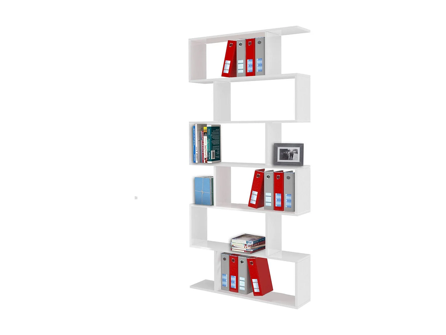 Bibliothèque Dgiovan, Meuble avec étagères, Bibliothèque de bureau, 100% Made in Italy, 80x25h192 cm, Blanc brillant